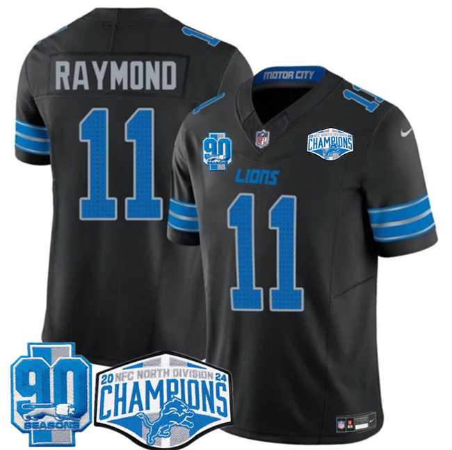 Men%27s Detroit Lions #11 Kalif Raymond Black 2024 NFC North Champions 90th Anniversary Patch F.U.S.E. Vapor Limited Stitched Jersey->detroit lions->NFL Jersey